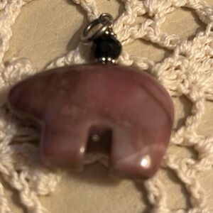 VTG Rhodonite Bear Pendant 925 Sterling Silver Bale Fetish Style